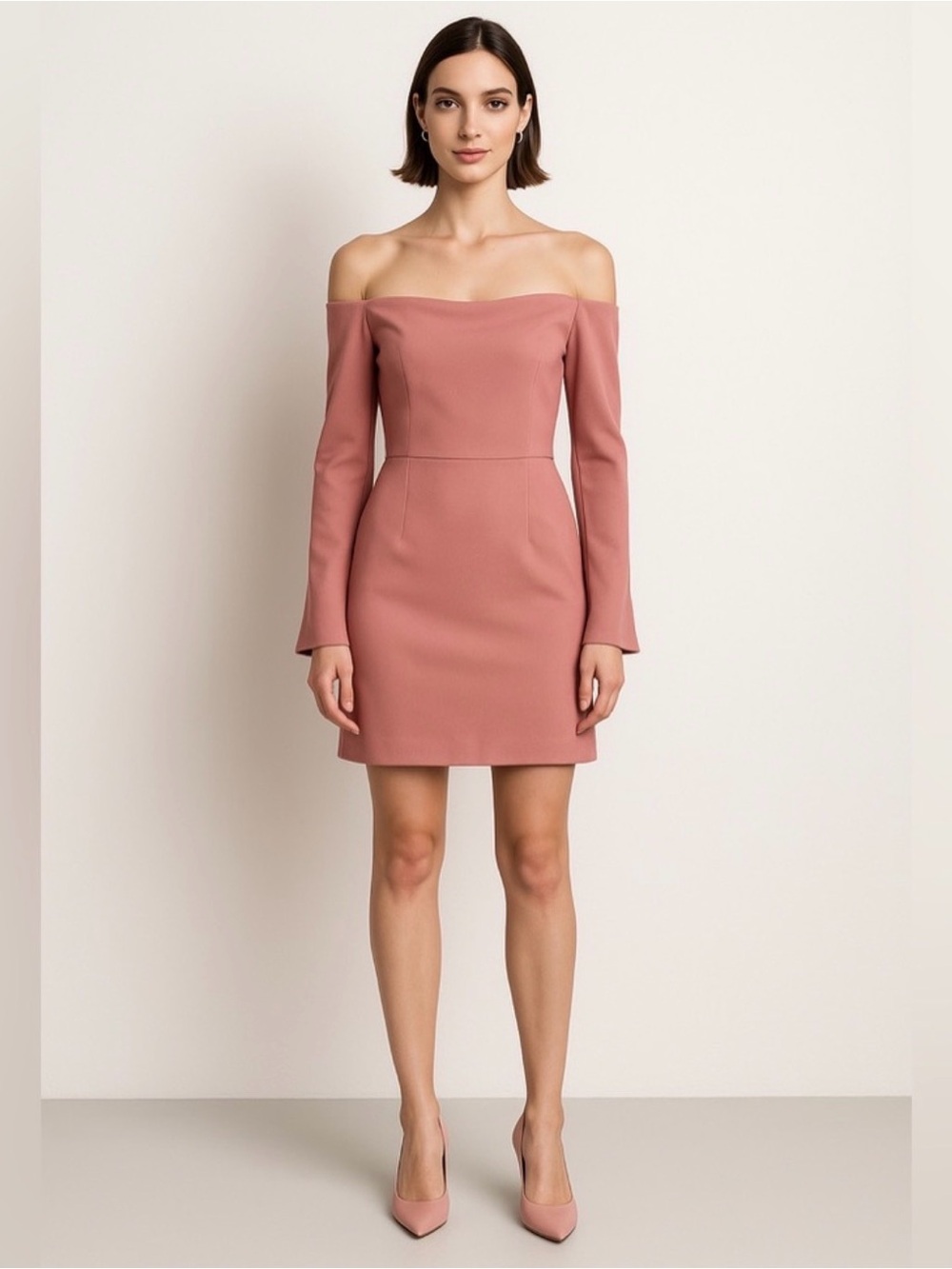 cinq a sept Dusty Rose Off-Shoulder Long Sleeve Mini Dress